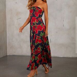 Getaway Garden Strapless Floral Print Midi Dress from Vici Collection.